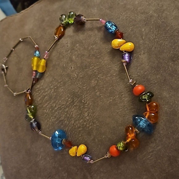 HANDMADE Heavyweight Rainbow Glass Spring Beaded Festival Necklace - Picture 6 of 7